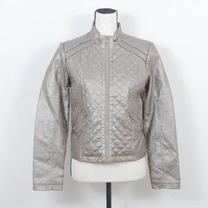 B Collection Metallic Bronze Moto Style Size L Faux Leather Biker Babe Jacket
